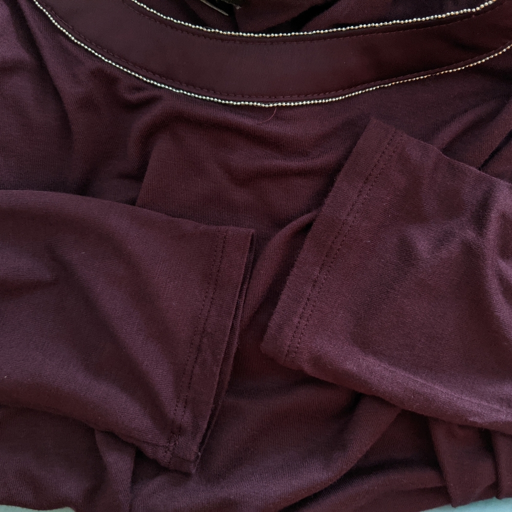 White House Black Market Burgundy Color Long Sleeves Top - Picture 2 of 10